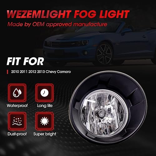 Miniatura 4 de Reemplazo de montaje de luz antiniebla para Chevy Camaro 2010 2011 2012 2013 con bombillas halógenas y bisel negro (lente transparente)