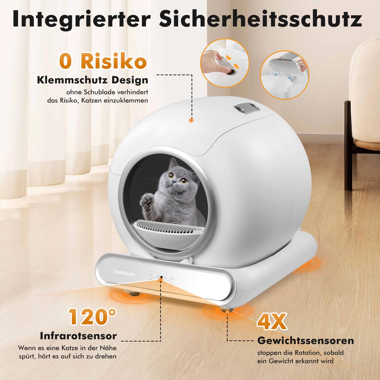 Kuweta dla kota, samoczyszcząca kuweta dla kota, elektryczna, 65 l, duża, automatyczna, niskie wejście ze sterowaniem za pomocą aplikacji, elektryczna kuweta dla kotów, zdejmowana skrzynka sterująca