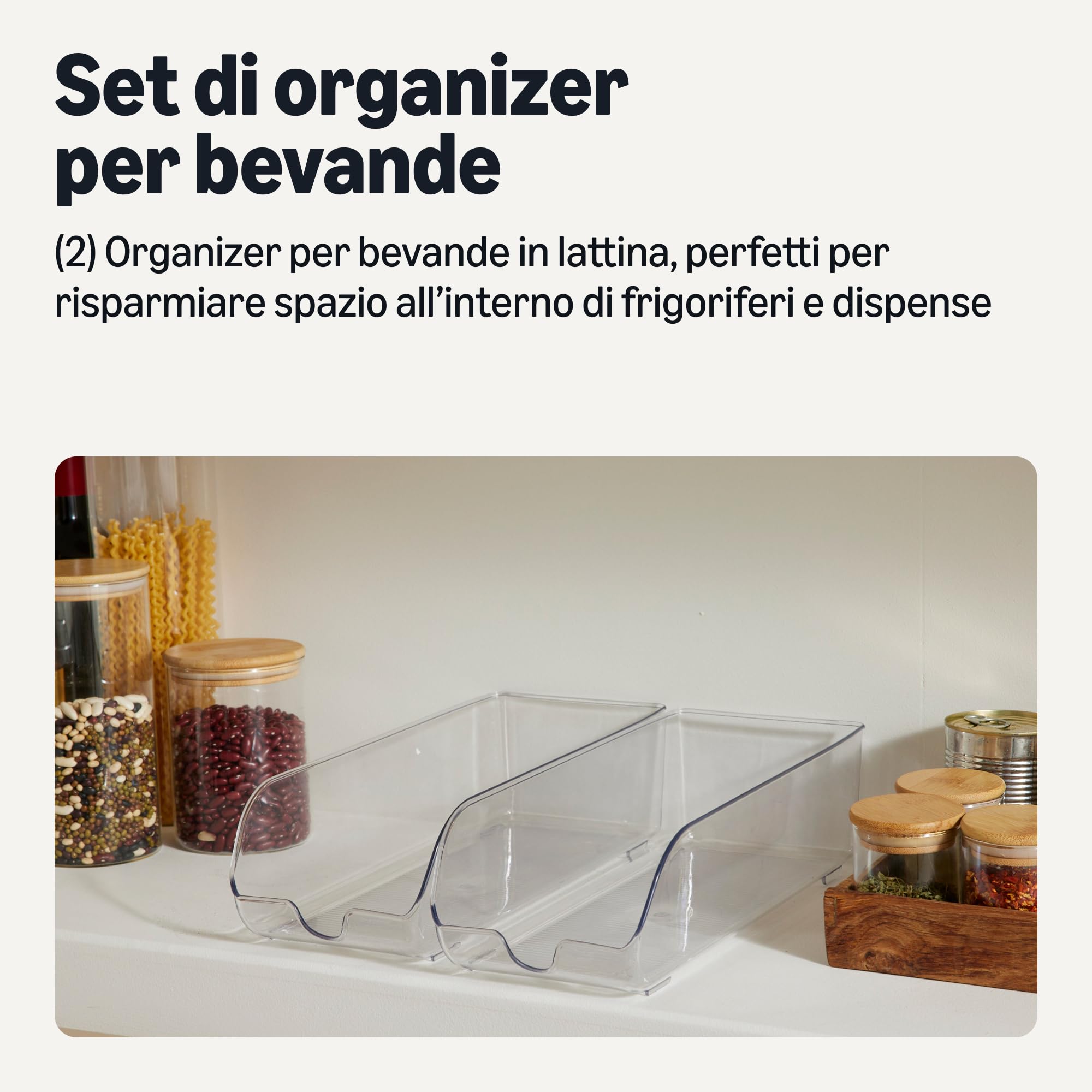 Amazon Basics Organizer per Alimenti e Bevande in Lattina per Frigorifero o Dispensa, Set di 2 Pezzi, Dispenser Automatico, Lati Trasparenti, Non Impilabile