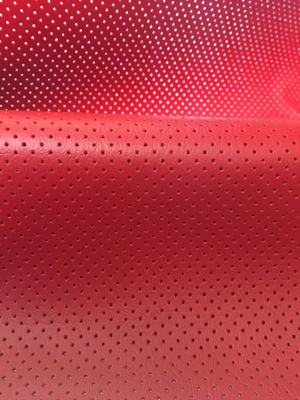 LUVFABRICS Fully Perforated Holes Marine Grade Upholstery Hospitality Automotive Faux Leather Vinyl Fabric (RED RED RED)