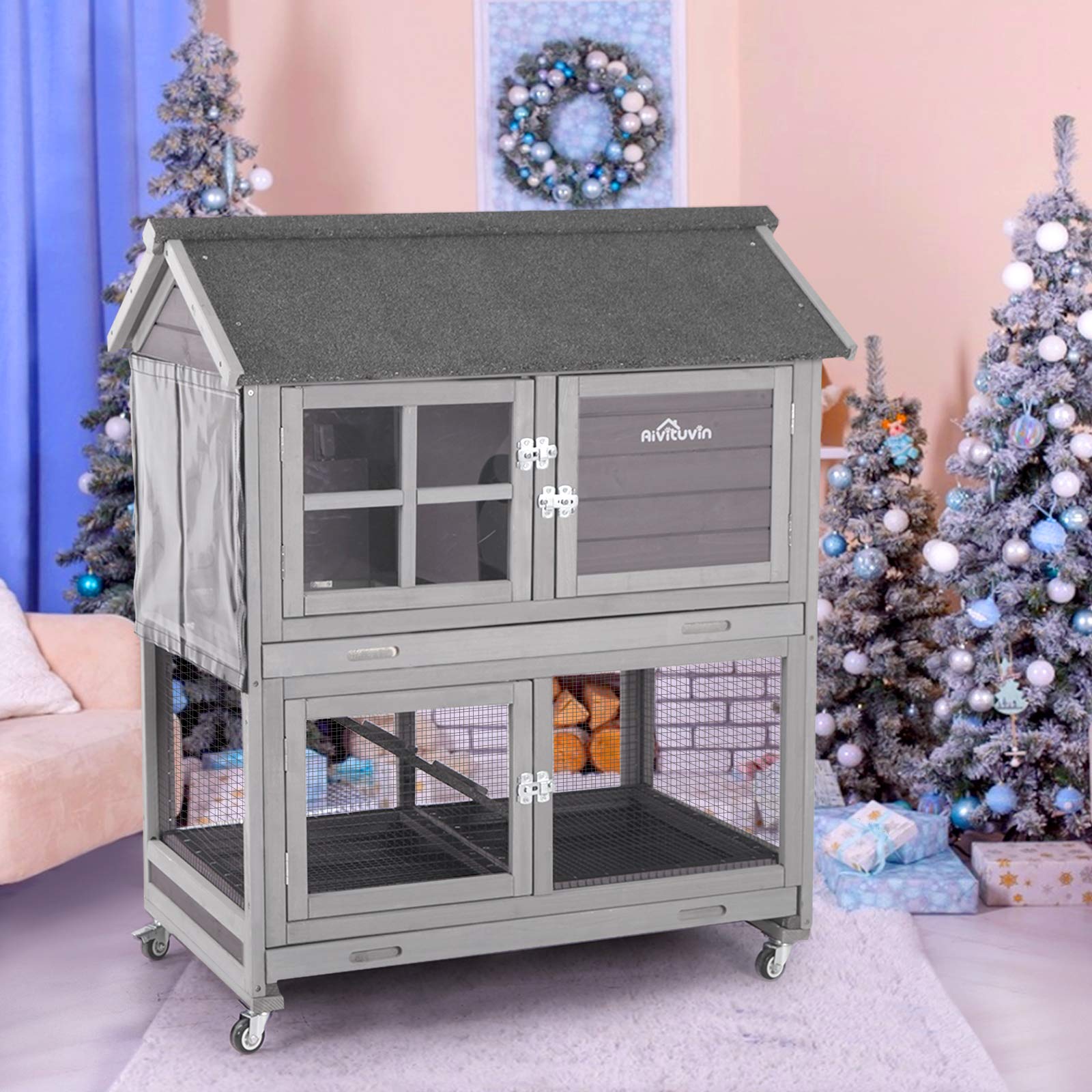 Aivituvin Rabbit Hutch Outdoor Large, Rabbit Cage Indoor Bunny Hutch