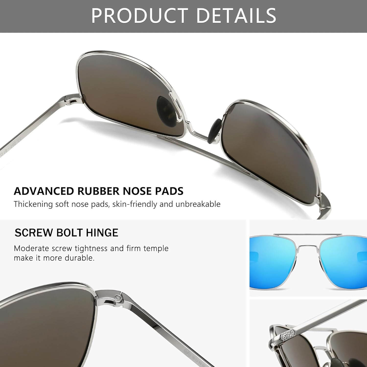 SUNGAIT Men's Military Style Polarized Pilot Aviator Sunglasses Bayonet Temples - Image 3