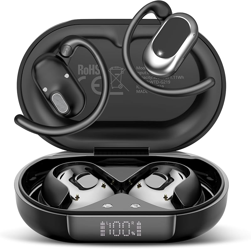Open Ear Headphones, NEW Over Ear Earbuds with 4 ENC Noise-Canceling Mic