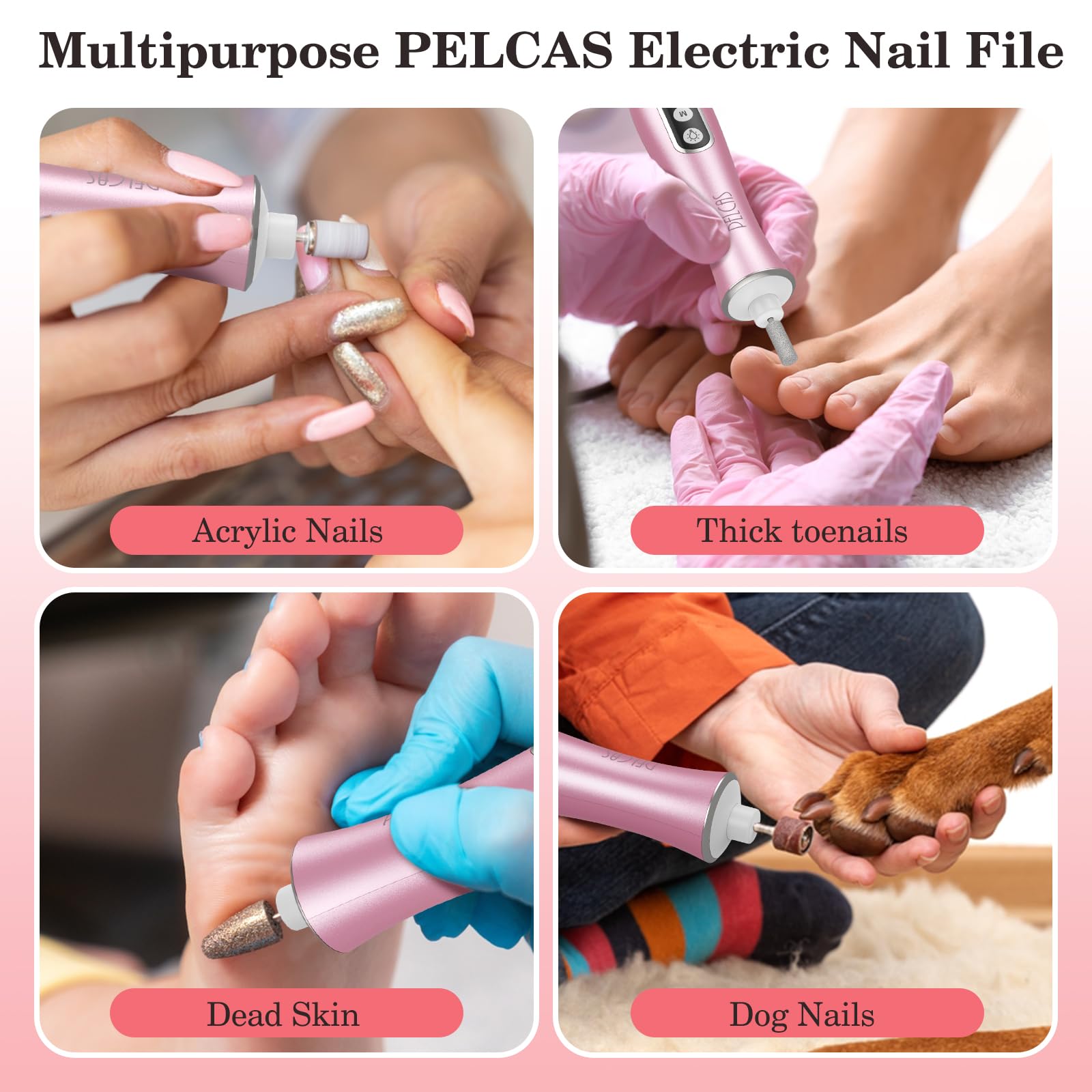 PELCAS Cordless Electric Nail Drill Kit with Light, LCD Display and 10 Speeds