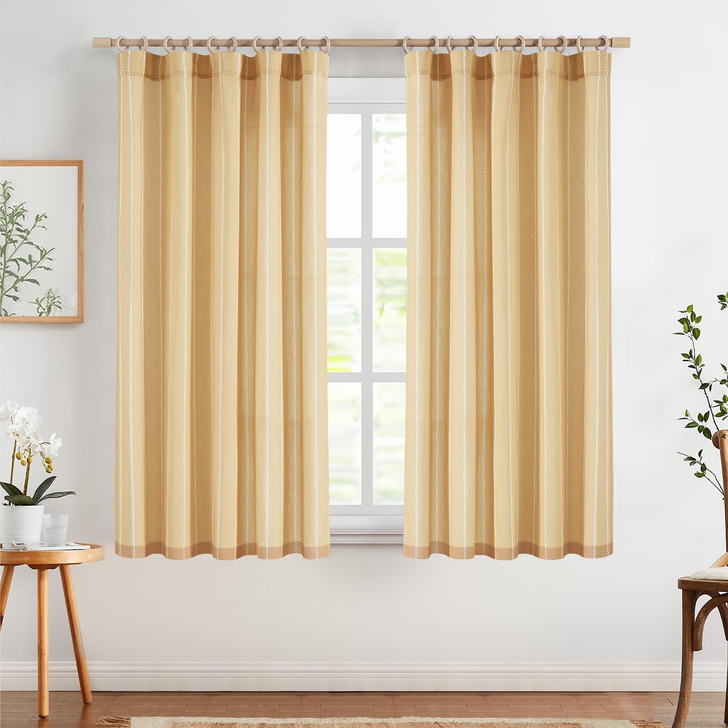 Rideau à rayures jaune lin TOPICK rideaux salon chambre moderne 2 pièces