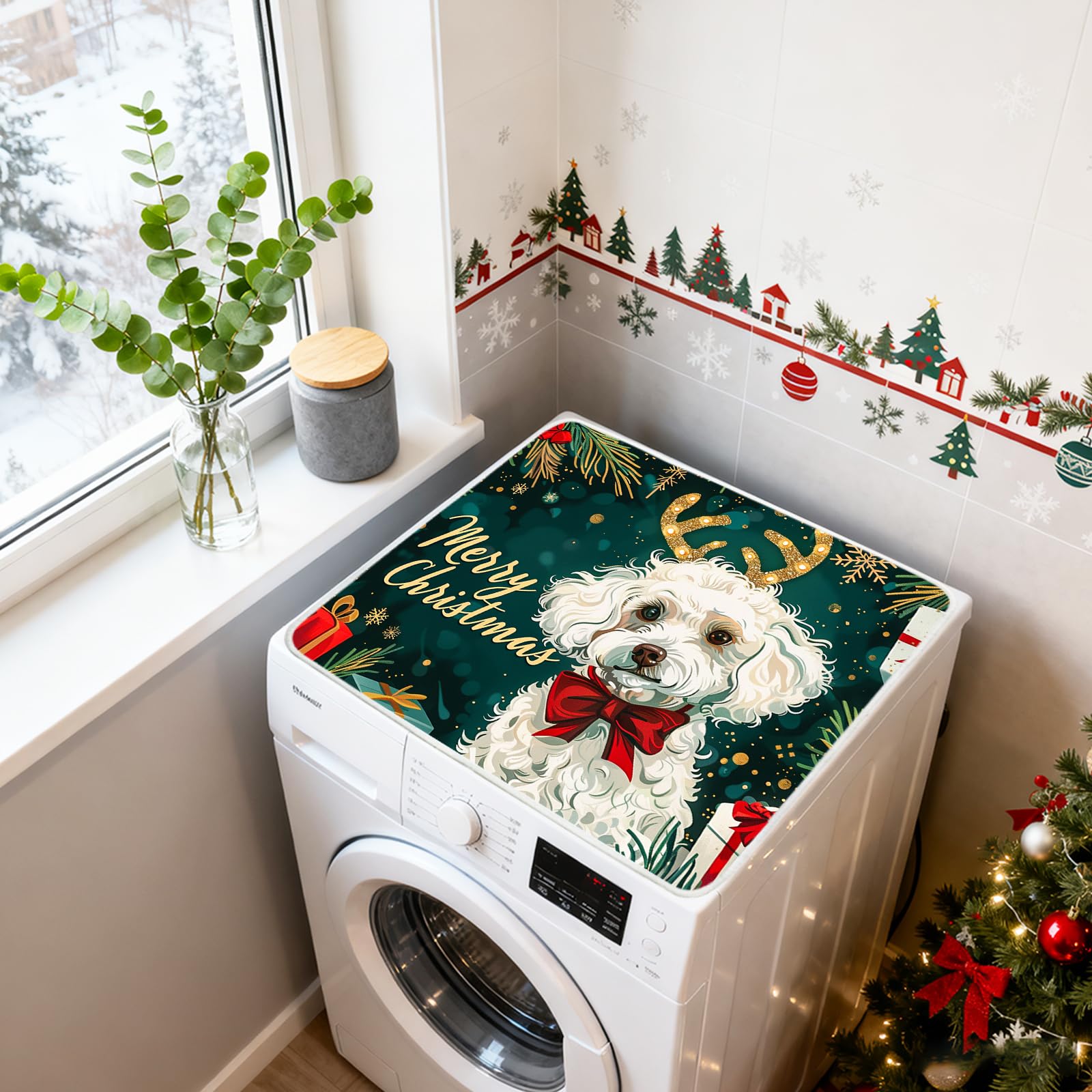 Nuxovilar Non-slip Washer &amp; Dryer Protector, 23.62"x19.68" Dust-proof Washing Machine Mat, Diatom Mud Polyester Dryer Top Pad for Laundry Room (YLU08563, 1Pcs)
