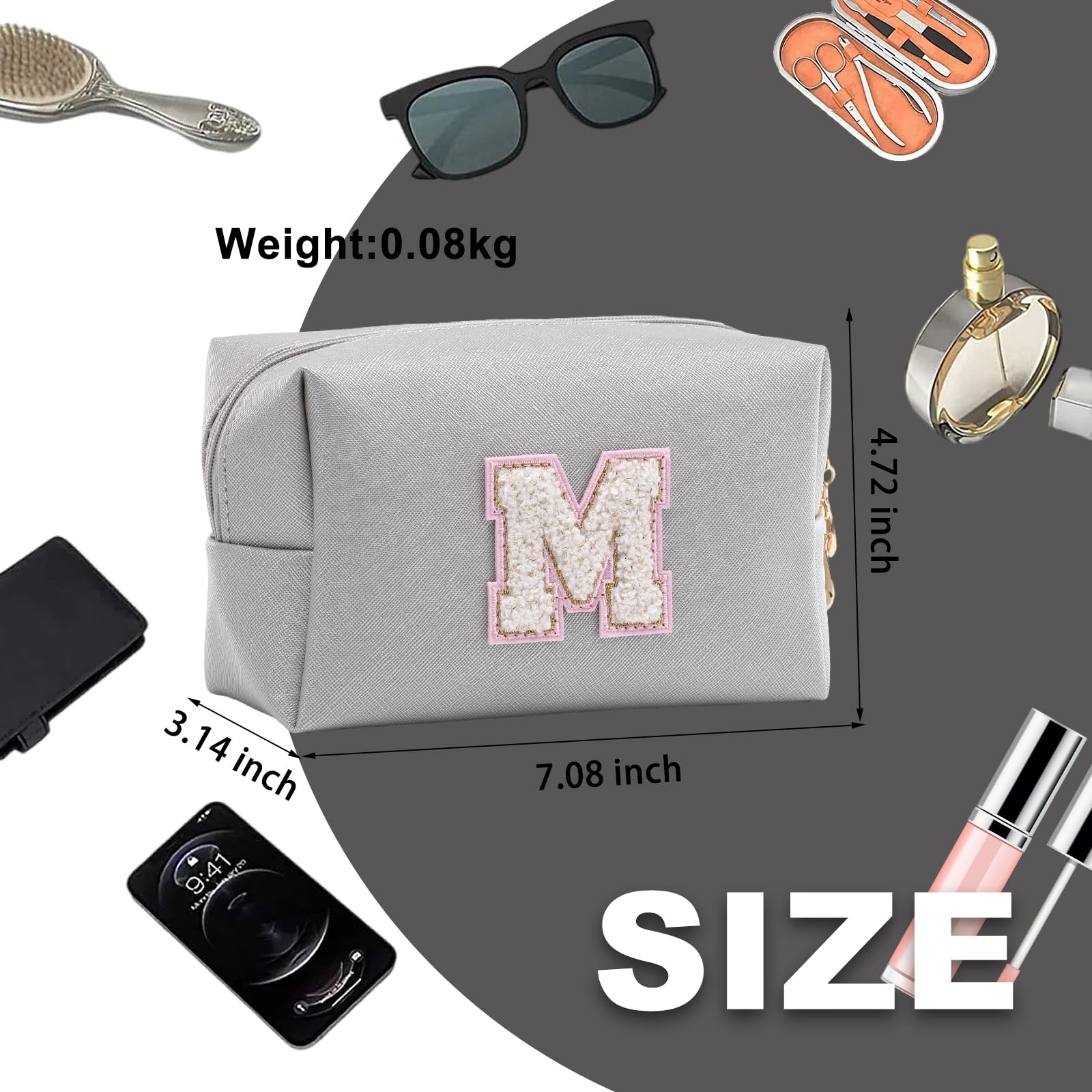 Personalized Makeup Bag,Waterproof Travel Makeup Pouch Cosmetic Bag Birthday Gift for Women Mom，Bride Bridesmaid Cosmetic Bag A-Z — view 124
