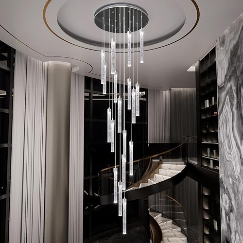 Miniatura 7 de H138 Candelabros de techo alto para vestíbulo 12 luces lámpara de columna de burbuja de cristal para sala de estar y comedor Iluminación colgante LED
