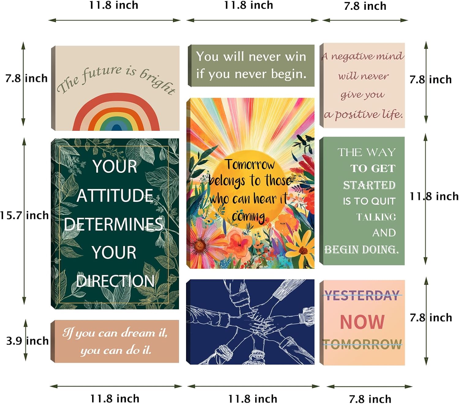 Halioyo Motivational Office Wall Art Set of 9, Women Inspirational Canvas Prints for Workplace, Positive Affirmations Wall Decor for Lobby Reception Study Room, Ready to Hang