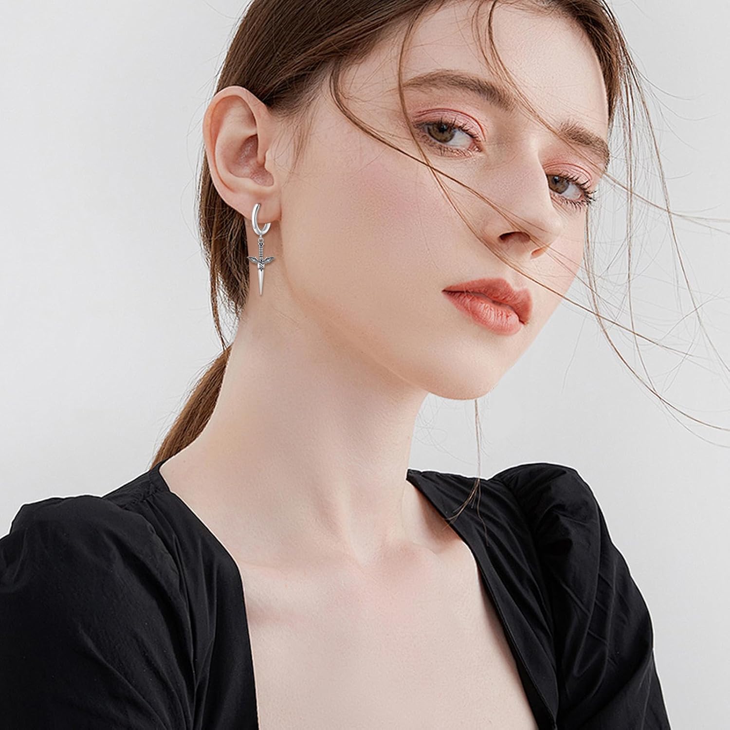 Sword Drop Earrings 925 Sterling Silver Dagger Hoop Dangle Earrings Viking Jewelry Gift for Women Men