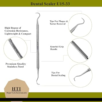 6 Dental Sickle Scalers Double Ended Probes for Professional Teeth Cleaning Calculus Plaque & Tartar Remover - Made of Stainless Steel for Oral Care with Knurled Handle, Different Double Ended Picks