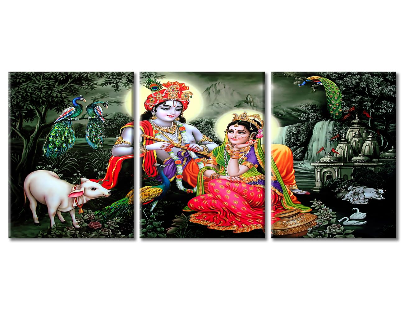 Amazon.com: TUMOVO 3 Piece Hindu God Wall Decor Radha Krishna Canvas ...
