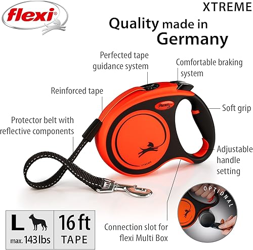 Miniatura 8 de FLEXI Nueva correa retráctil clásica para perros pequeños de hasta 44 libras a 16 pies, naranjanegro  Correa para caminar para mascotas sin enredos