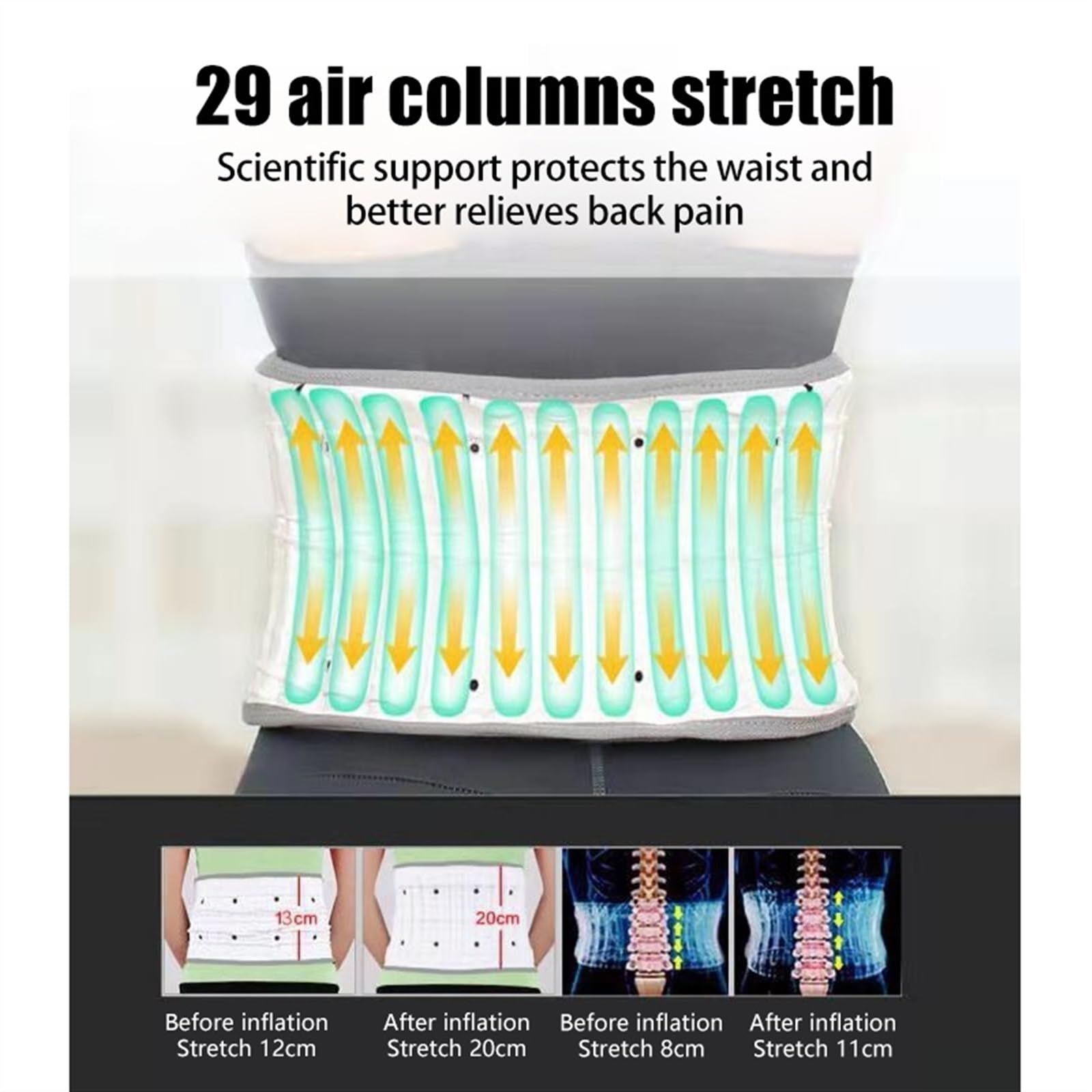 Cintura di decompressione Cinghia posteriore di sostegno lombare Cinghia regolabile di massaggio dell'aria della schiena della vita vertebrale per Sciatica Herniated Back Pain Relief ( Size : S )