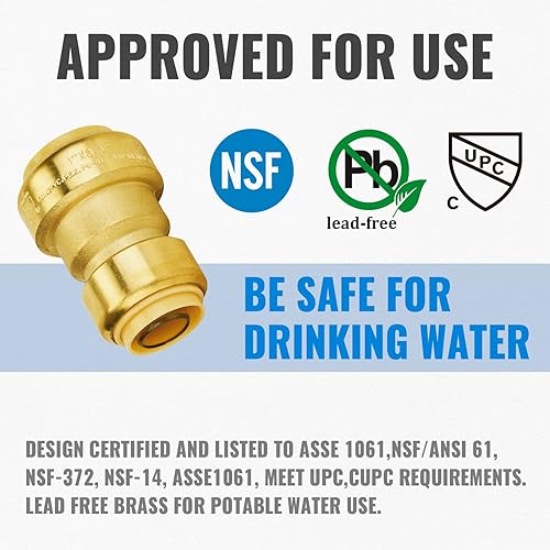 Miniatura 8 de SUNGATOR Acoplamiento reductor, acoplamiento recto de ajuste a presión de 34 pulgadas por 12 pulgada, PEX empujar para conectar, cobre, CPVC, PE-RT,