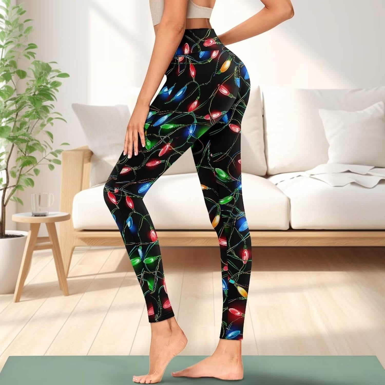Poceacles Yoga Leggings with Pockets for Women Thick Exercise Yoga Pants High Waisted Soft Slim Ankle Pants Printed Leggings