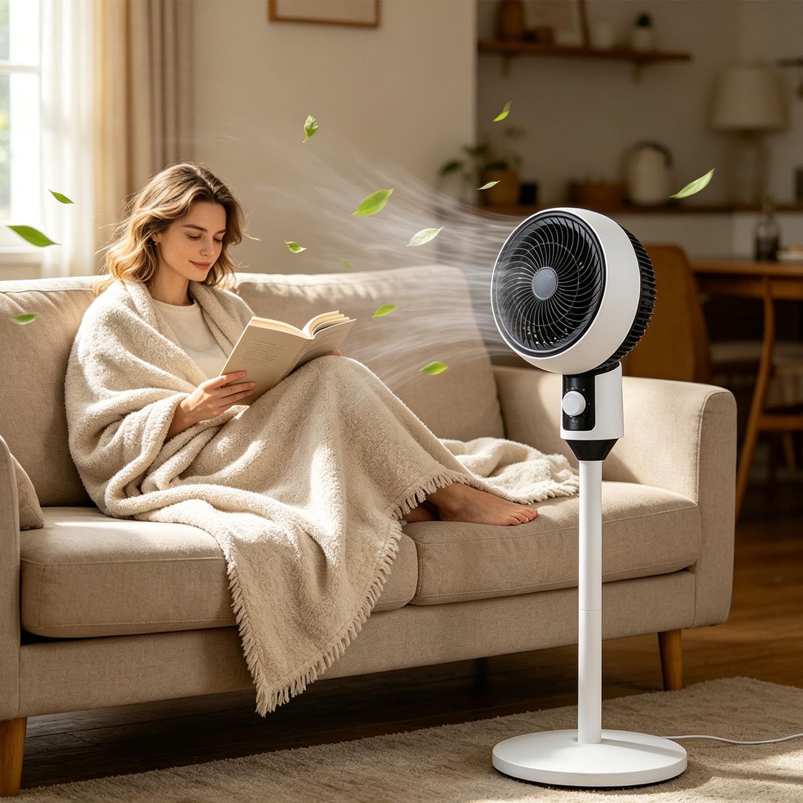 Ventilatore USB portatile in piedi regolabile in altezza circolazione dell'aria silenziosa per casa, camera da letto, scrivania, spazio di lavoro con testa oscillante, impostazioni di velocità