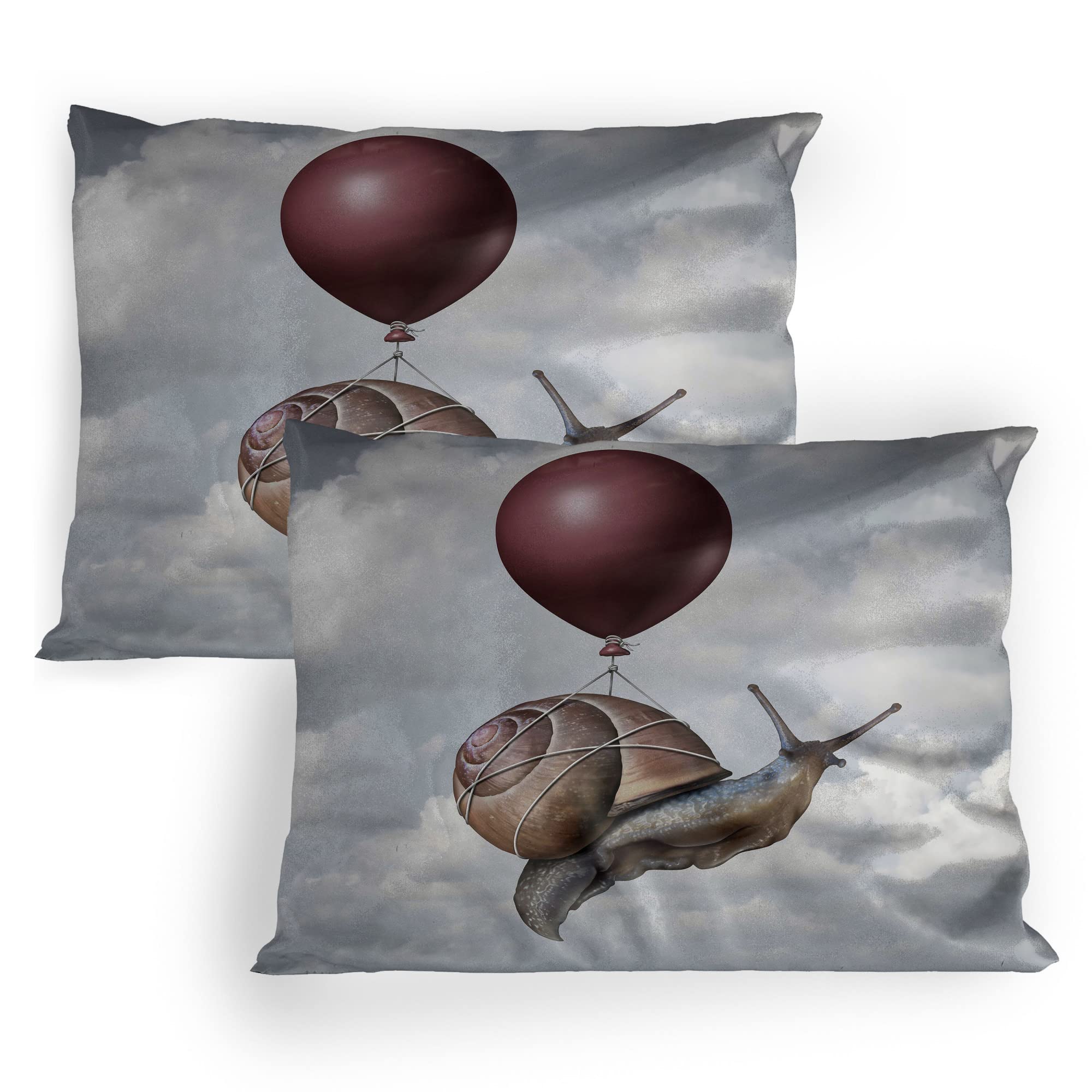 Lunarable Surrealistic Pillow Sham Set of 2, Snail Hovering in Sky with a Balloon Home is Where The Heart is Print, Quality Microfiber Bedding Item for All Seasons, 36