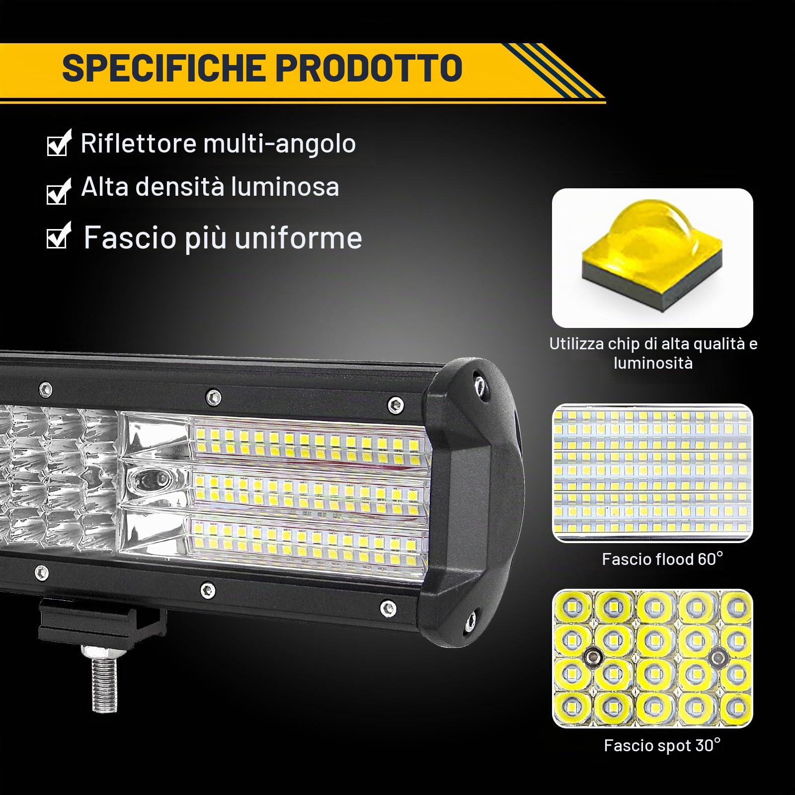 AUXTINGS 57 cm 570W 4 file LED Light Work Bar Spot Flood Trucks Truck 4X4 Boat Off Road Fog Lampada di guida, 12V 24V impermeabile