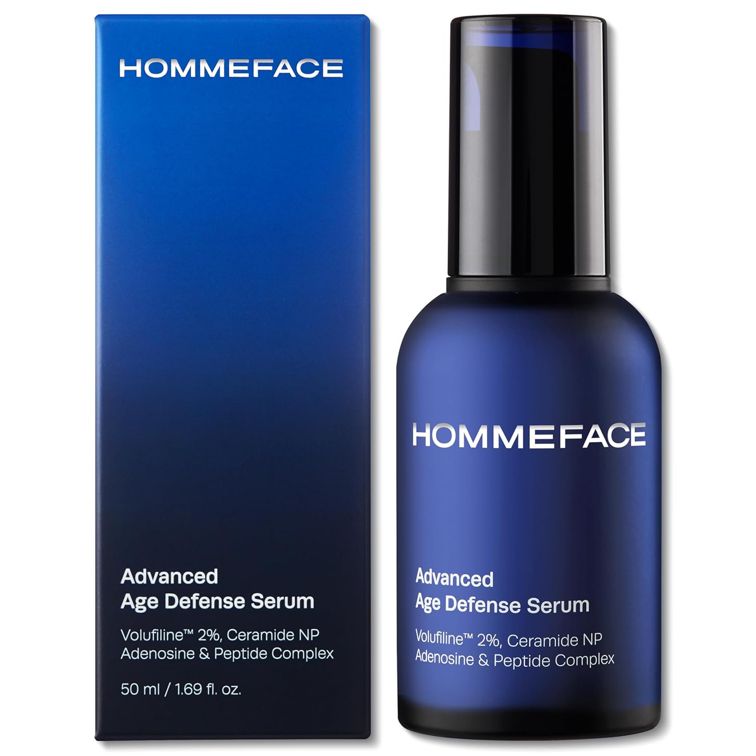 HOMMEFACE Men’s Advanced Age Defense Anti-Wrinkle Face Serum - Anti-Aging Korean Skincare Technology with Volufiline, Ceramide, Collagen, Hyaluronic Acid & Peptides, 1.69 fl oz