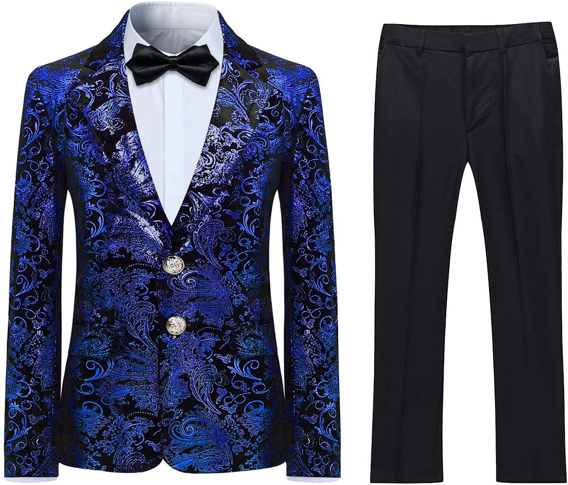 SWOTGdoby Boys Suit Formal Tuexdo Golden Jacquard Slim Fit 2 Pieces Suit Set Jacket Pants for Wedding Prom Party