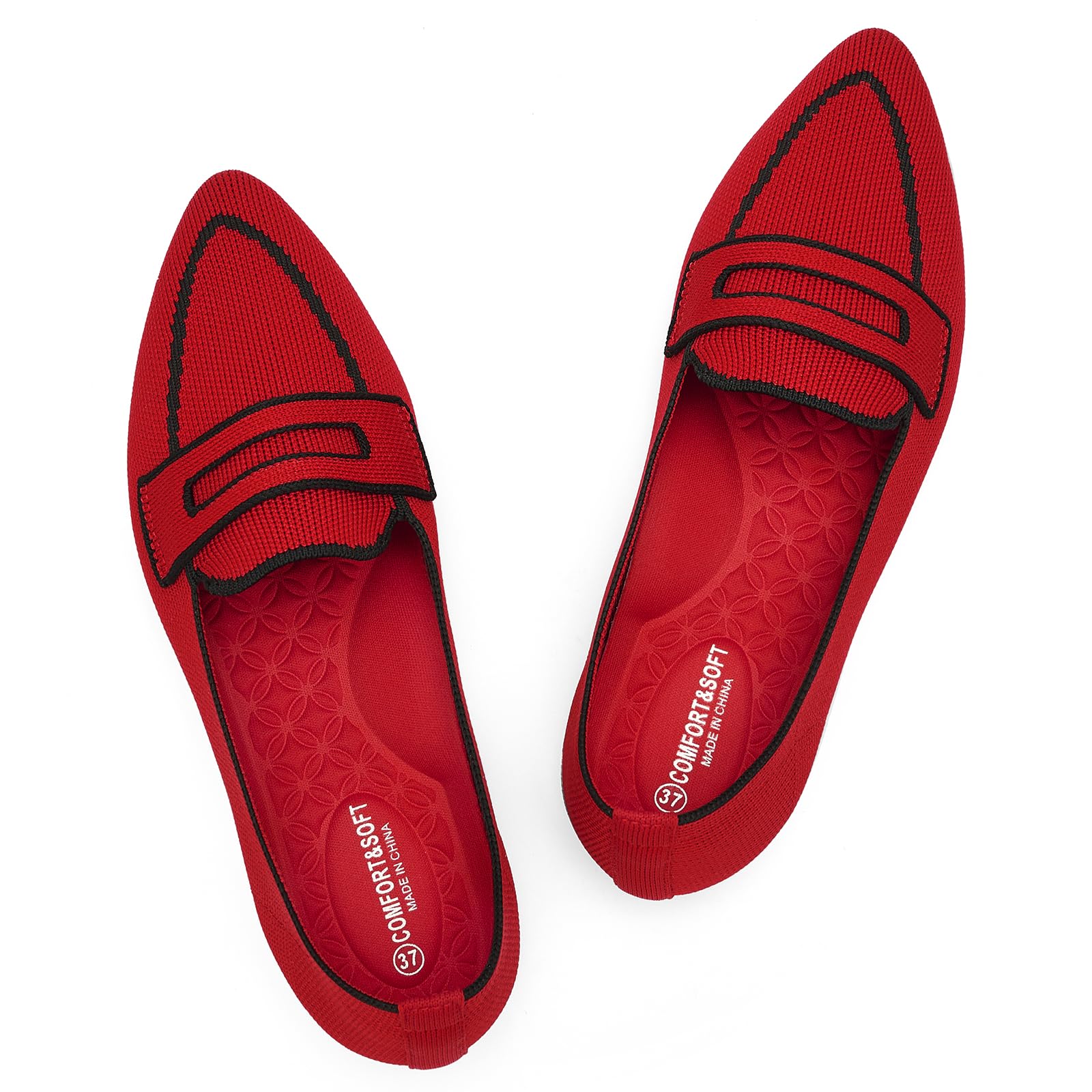 Puxowe Ballerines pour Femmes Slip on Robe en Maille à Bout Pointu Chaussures Plates Escarpins Élégantes et Confortables Ballerines Plates pour Femmes 37.5 EU Red