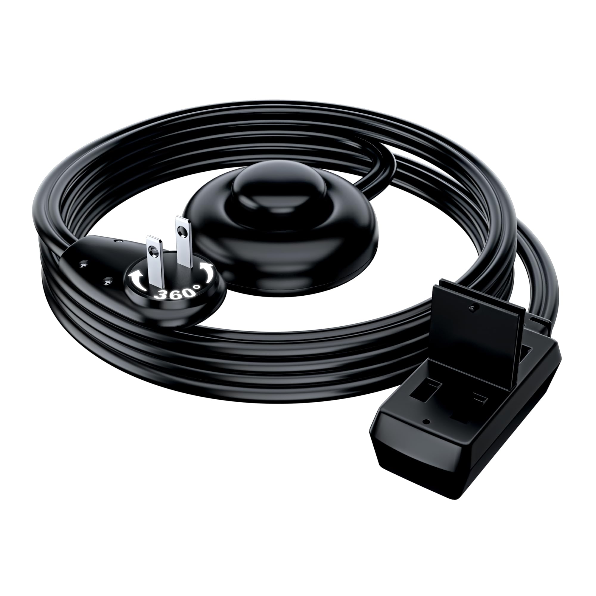 Maximm Cable de extensión de enchufe plano giratorio de 5 pies 360° con interruptor de encendido y apagado (5 pies, negro), 2 clavijas múltiples tomacorrientes, cubierta de seguridad, certificado UL