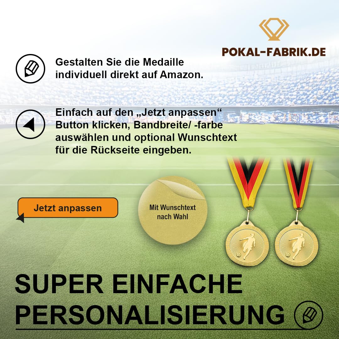 Fußball-Medaillen, Metall, Band nach Wahl | Personalisierter Orden mit optionaler Gravur/Wunschtext, für WM, Turniere, Vereine & Kindergeburtstag