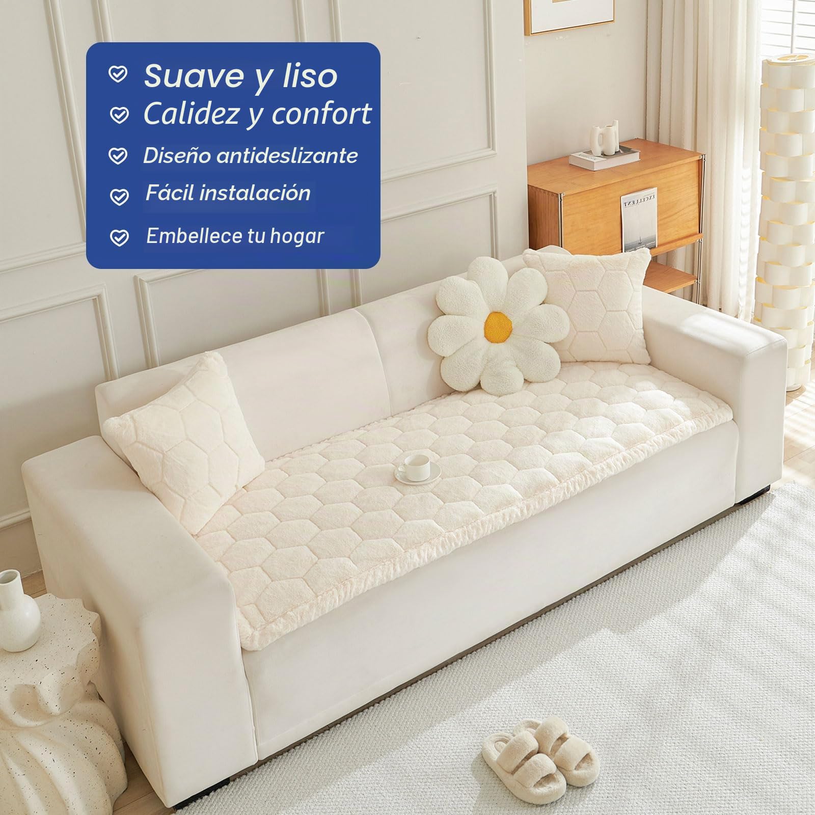 GKXLH Nuevo Fundas de Sofa Grueso - Suave Franela Universal Funda de Sofa 2, 3, 4 plazas, Antideslizante Funda de Sofa Lavable, funda de sofa chaise longue Protector de muebles (Beige Blanco,70x150cm)