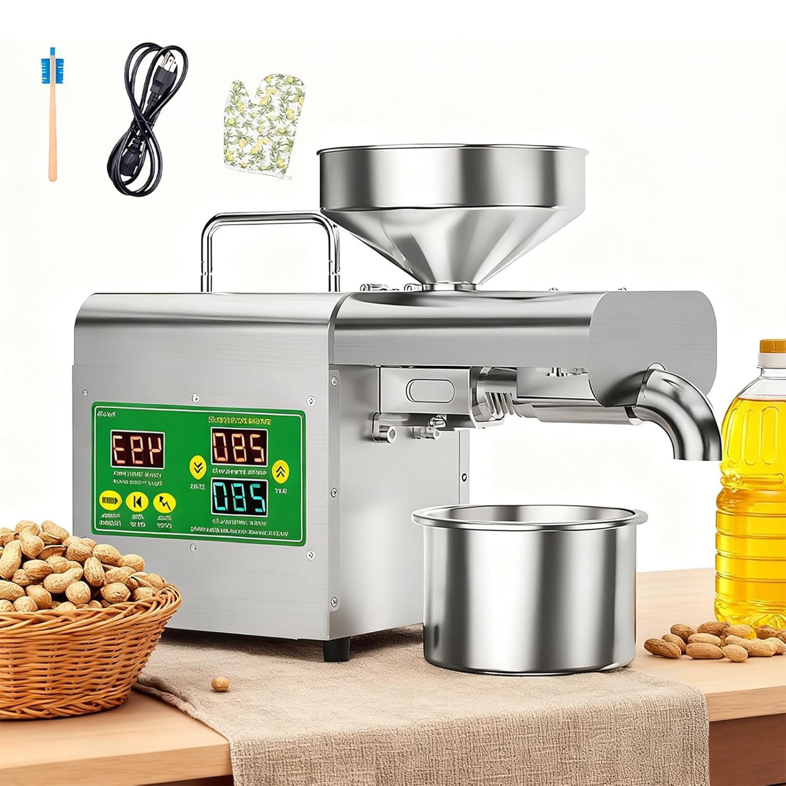 Automatyczna maszyna do tłoczenia oleju, komercyjny ekstraktor nasion gorących/zimnych orzechów, duża prędkość tłoczenia oleju 3-6 kg/h, 110 V elektryczna prasa do olejów i ekstraktów