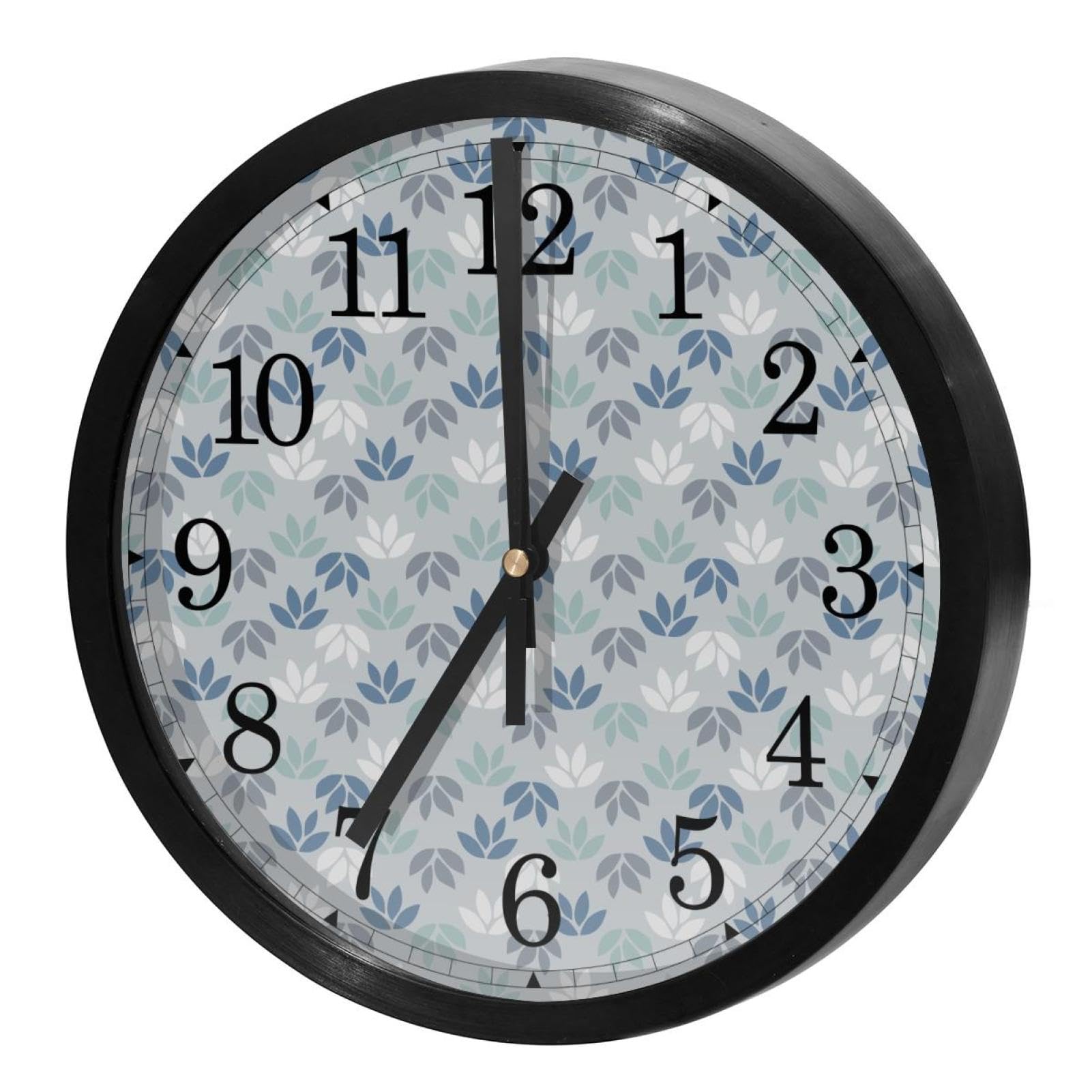 Horloge murale silencieuse à quartz avec motif feuilles bleues pour salon et bureau