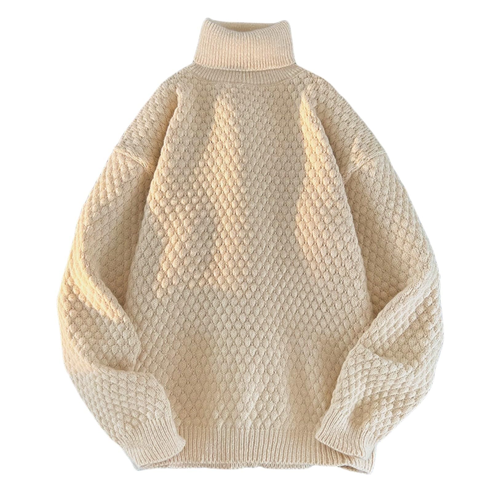 Sweter z dzianiny kablowej dla mężczyzn – sweter z okrągłym dekoltem, wąski krój, golf, ciepły dzianinowy pulower, jednolity kolor, wysoki golf, sweter na co dzień, zimowy, dzianinowy top