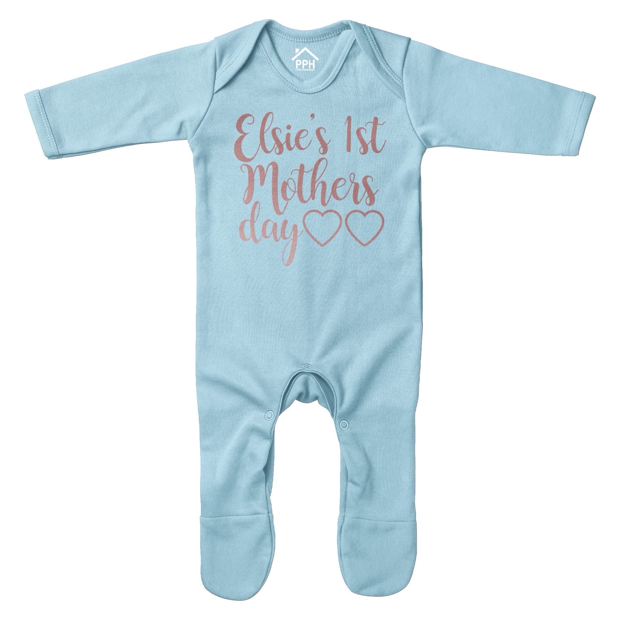 Purple Print House Rose Gold Personalised 1st Mothers Day Rompersuit Outfit Mothering Sunday Gift Mummy Babies Baby Boy Girl