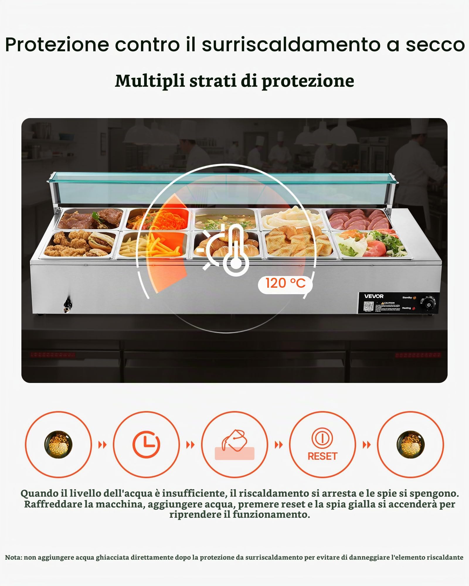 VEVOR Scaldavivande Commerciale, Scaldavivande Elettrico in Acciaio Inox da 1700 W con Coperchio in Vetro, Bagnomaria da Banco a 10 Teglie, con Mestoli per Zuppa e Forati, per Ristoranti