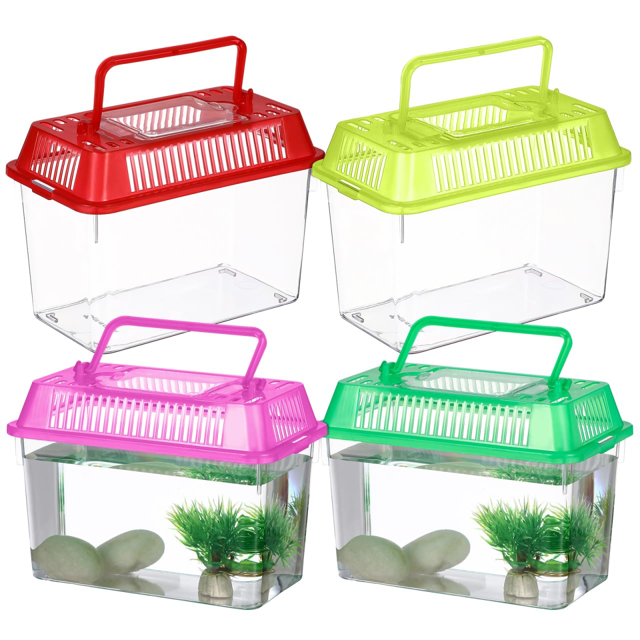 Healvian 4pcs Portable Turtle Feeding Box Mini Plastic Fish Tank Transparent Terrarium Aquarium Reptile Habitat Goldfish Living Boxes 15x9. 5x11cm