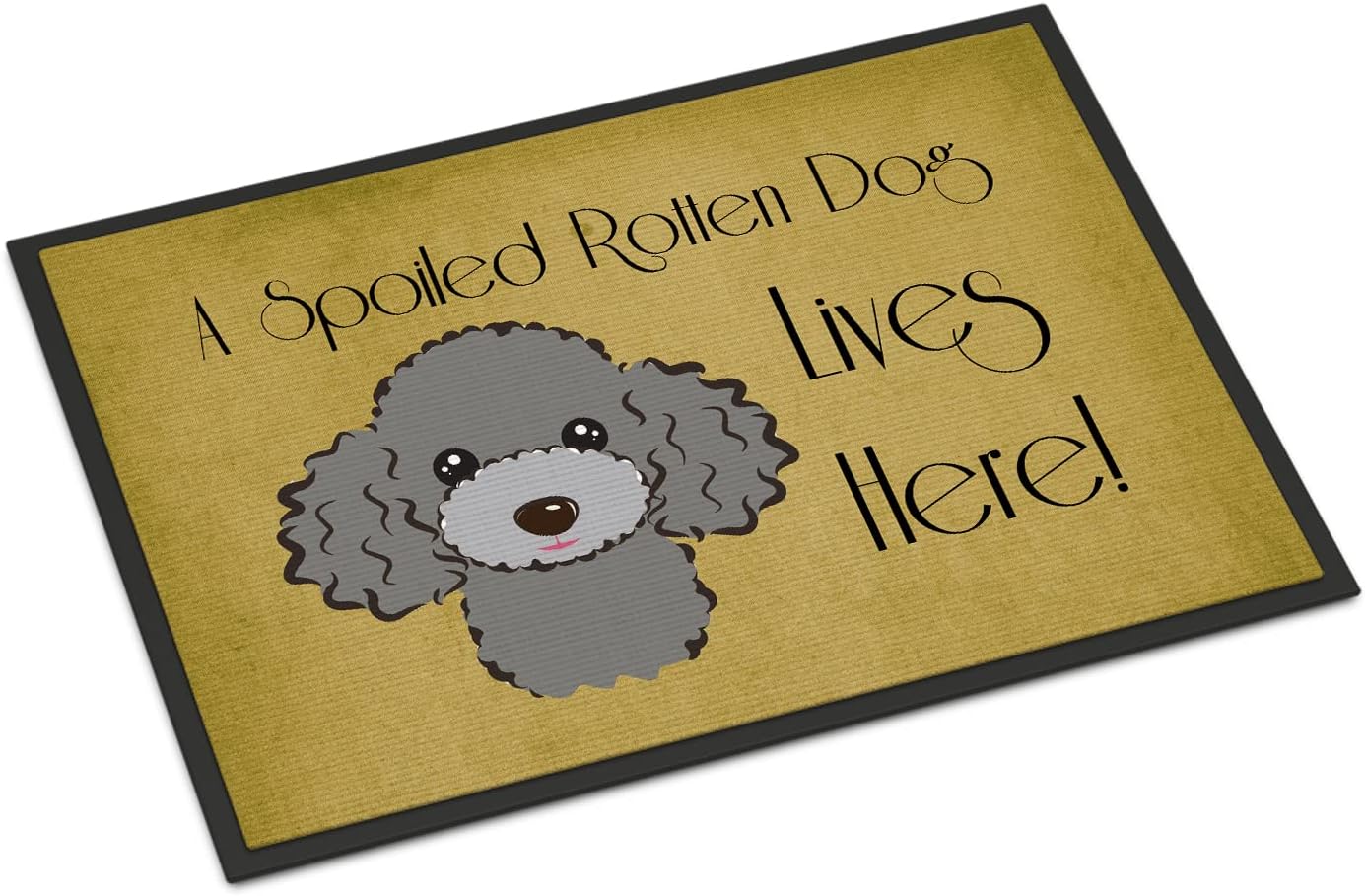 Caroline's Treasures BB1507JMAT Silver Gray Poodle Spoiled Dog Lives Here Doormat 24x36 Front Door Mat Indoor Outdoor Rugs for Entryway, Non Slip Washable Low Pile, 24H X 36W