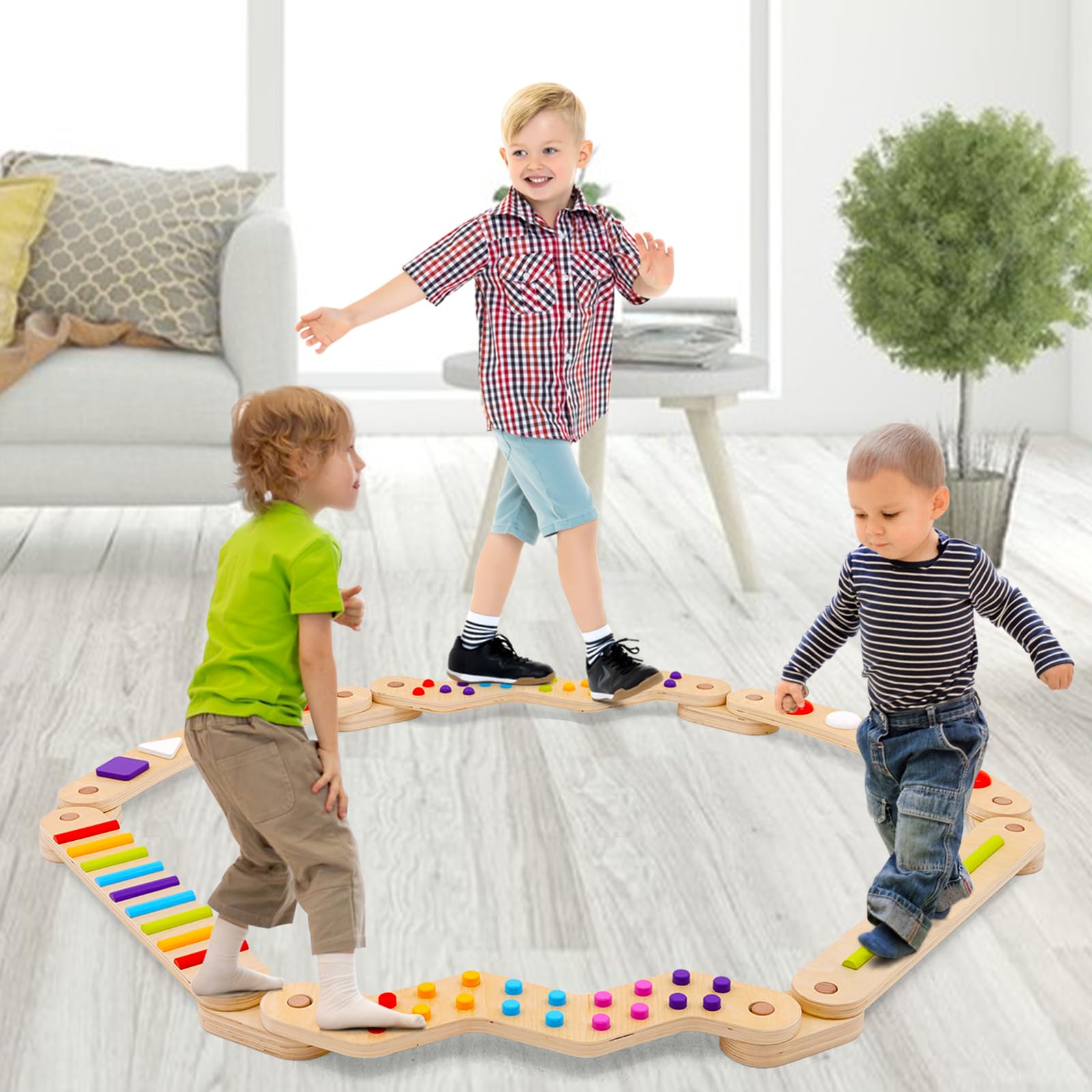 Kinder Schwebebalken aus Holz,Montessori Schwebebalken für Kleinkinder,Indoor und Outdoor Kinder Balance Trittsteine,Koordinations-und Stabilitätstraining,Geschenke für Jungen und Mädchen ab drei.