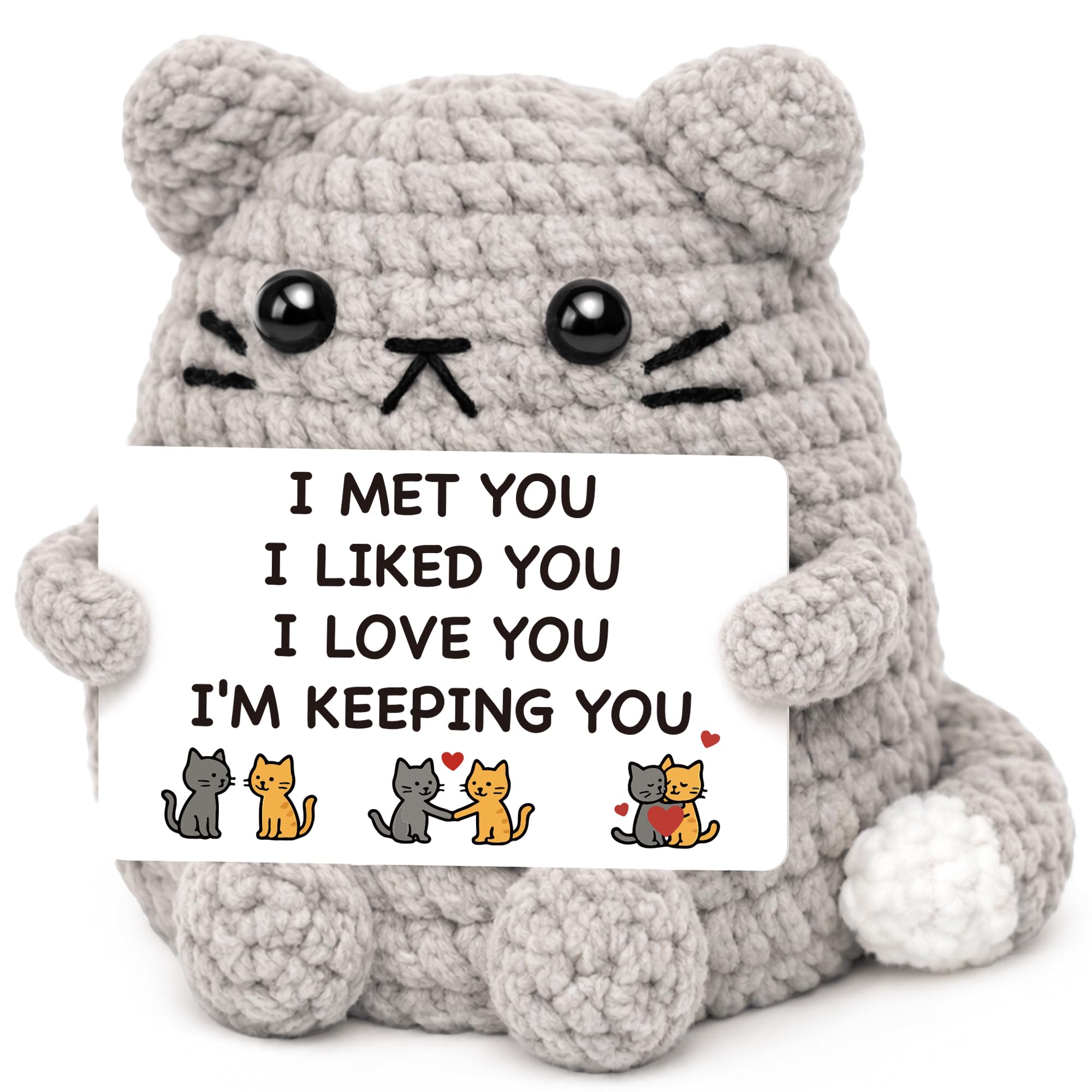 Valentines Day Her Him Gifts for Husband Boyfriend Wife Girlfriend, Valentines Anniversary Birthday Wedding Romantic I love You Gifts for Women Men Couples Cat Lovers Fiance, Handmade Crochet Cat