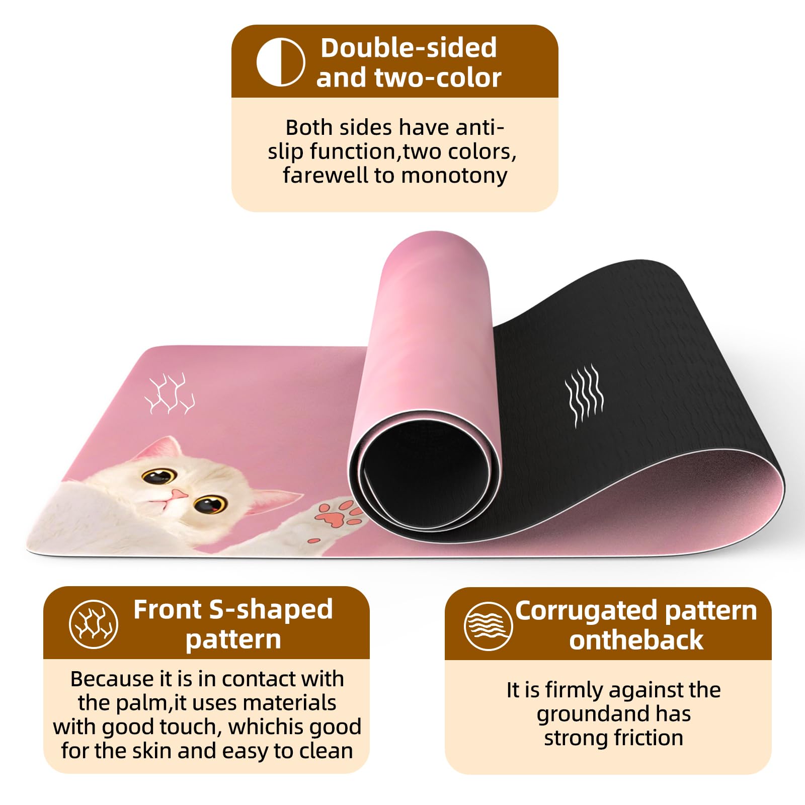 Haquno Extra Thick Yoga Mat 6mm - Non-Slip Exercise Mat for HIIT Pilates & Home Workouts & Workout with Free Carry Strap(pink cat) - Image 4