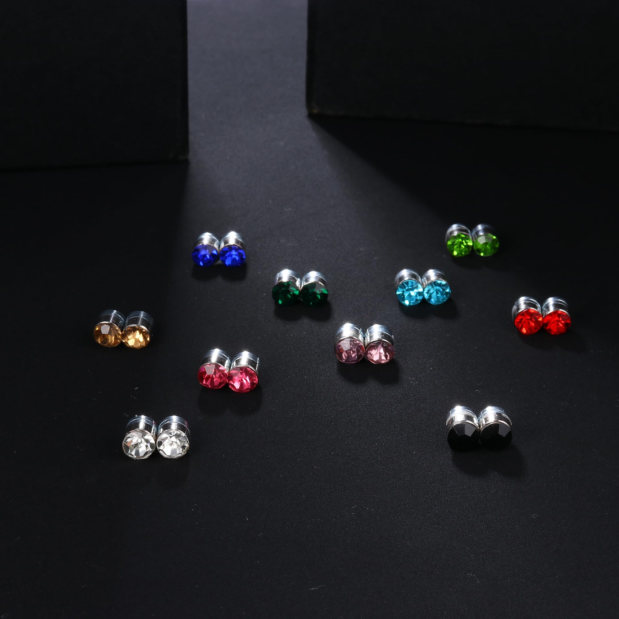 Finrezio 20 Pares Conjunto de Aretes Hombres Mujeres Colorido Cristal Pendientes Magneticos No Perforado Piercing 6 mm Pendientes Falsos