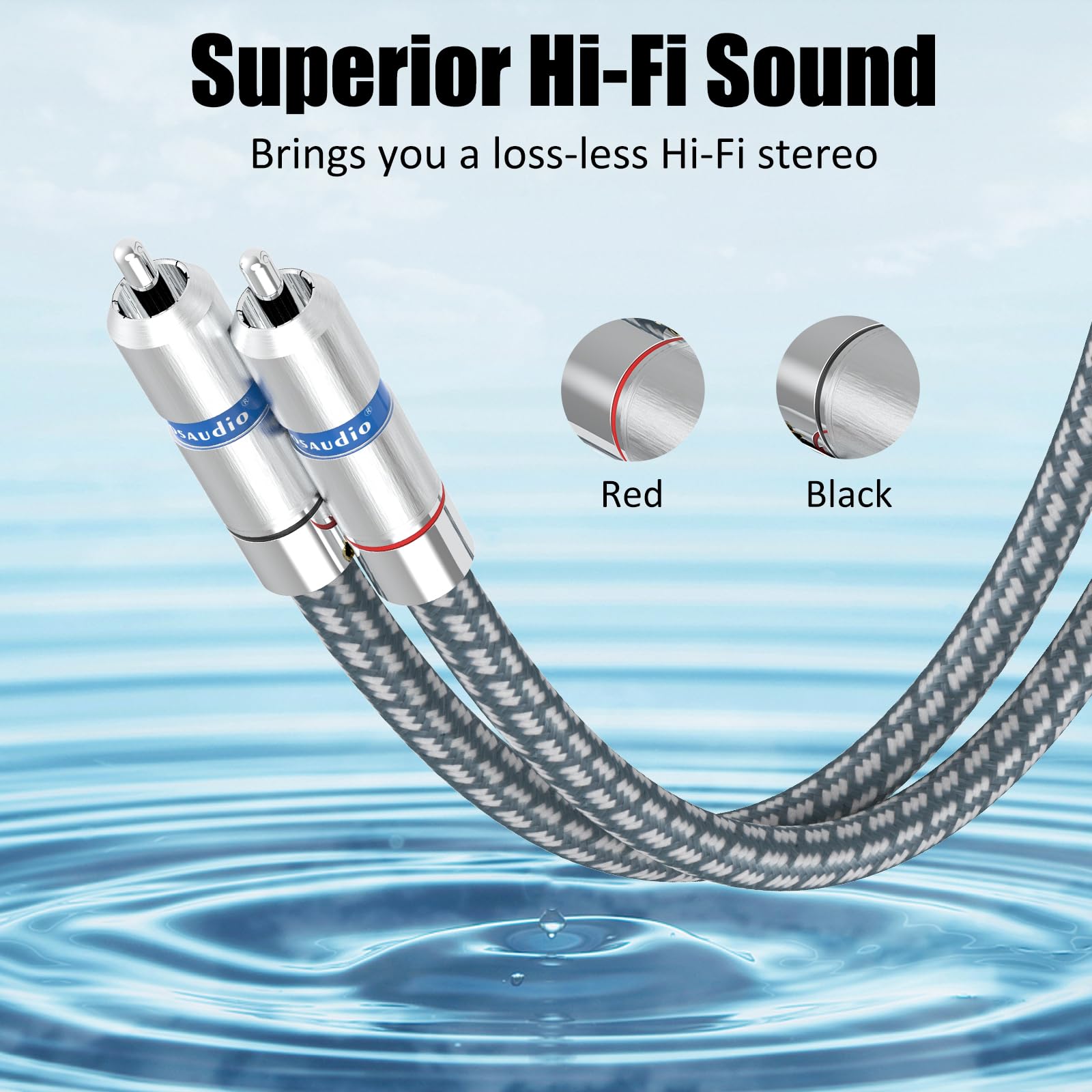 Monosaudio Par de cables RCA para audiófilos de 17 AWG, 5 N, OFC, color rojo, cobre puro, chapado en rodio, cable de señal de audio, cable de micrófono con divisor para cine en casa, HDTV,