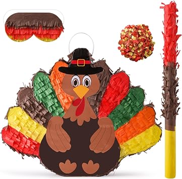 VinTS Turkey Pinata, Thanksgiving Pinata with Blindfold Stick for Party