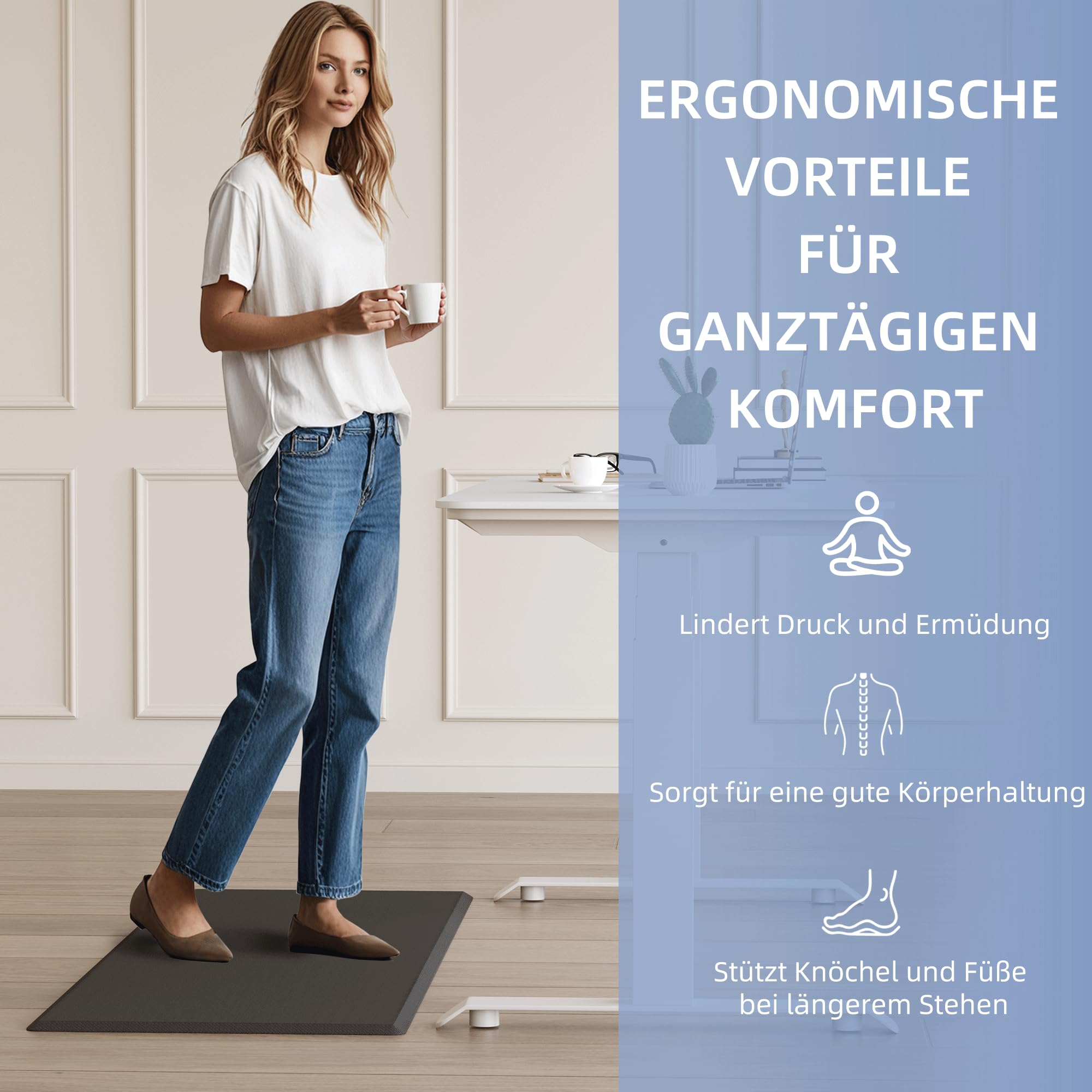 MUTUN rutschfest Küchenteppich, Anti-Ermüdungsmatte für Steharbeitsplätze, 20MM Dicke Schaumstoffmatte, PVC Teppich Leicht Zu Reinigen für Küche, Wäscherei, im Freien (Schwarz,44x71cm)