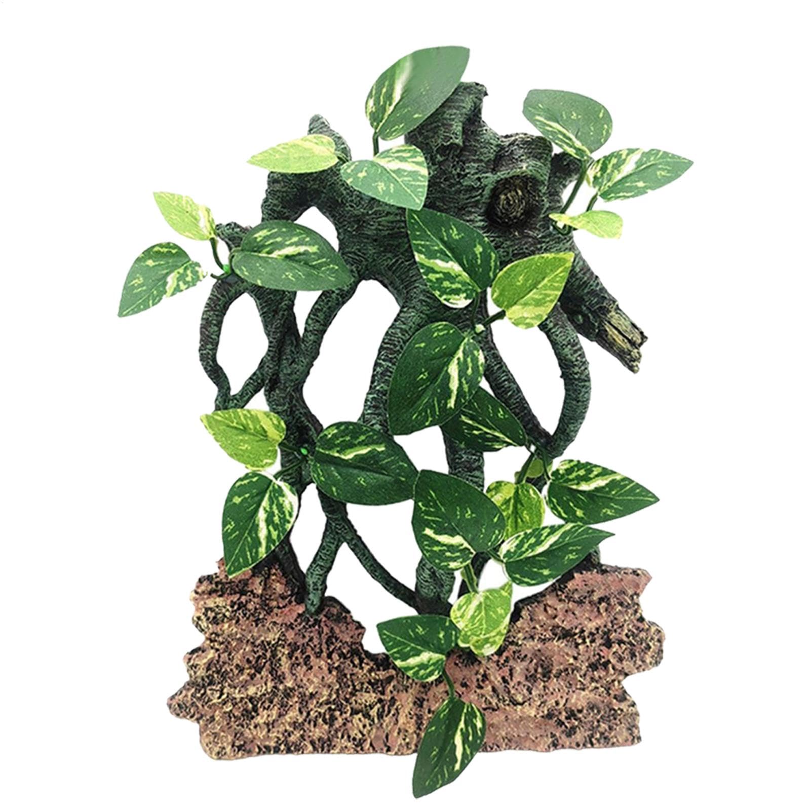Decoración del tanque de serpientes, ramas para reptiles - Rama del árbol de succión con hojas,Decoración de la jaula de camaleón, decoración del terrario de serpiente, accesorios de tanques de lagart