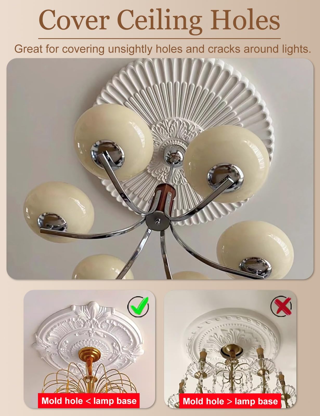 Disposizione verniciabile decorativa del soffitto di progettazione floreale del medaglione per l'installazione del ventilatore da soffitto e della lampada