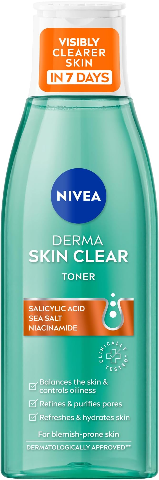NIVEA Derma Skin Clear Toner (200ml), Cleansing and Hydrating Toner, Salicylic Acid Toner Enriched with Niacinamide to Rebalance the Skin and Remove Impurities, For Blemish-Prone Skin