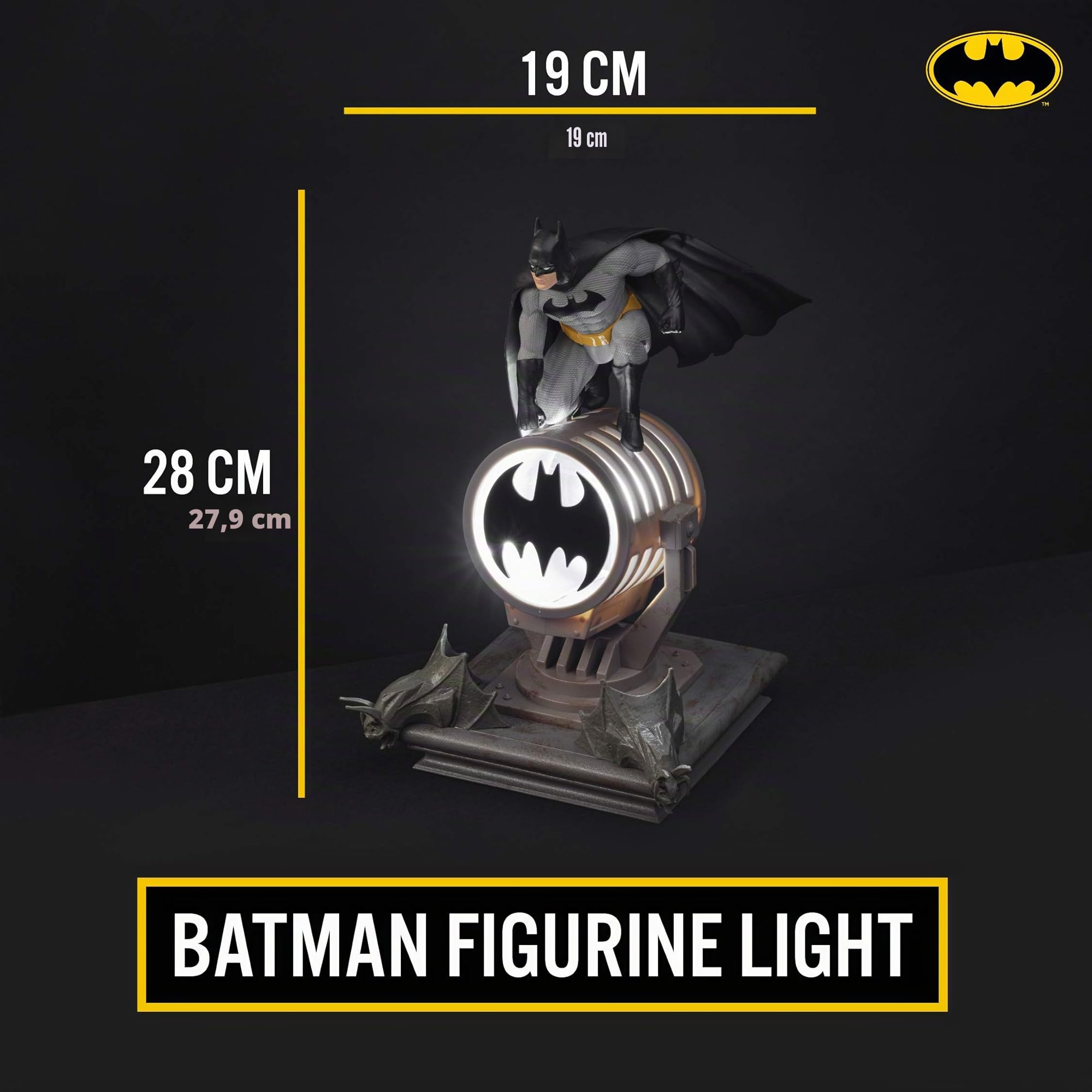Lampe Figurine Batman - Officiellement Licenciée, Décor & Cadeau DC Super Héros, Lampe Display Collectible pour Fans Comics DC, Alimentée par USB 27” LED