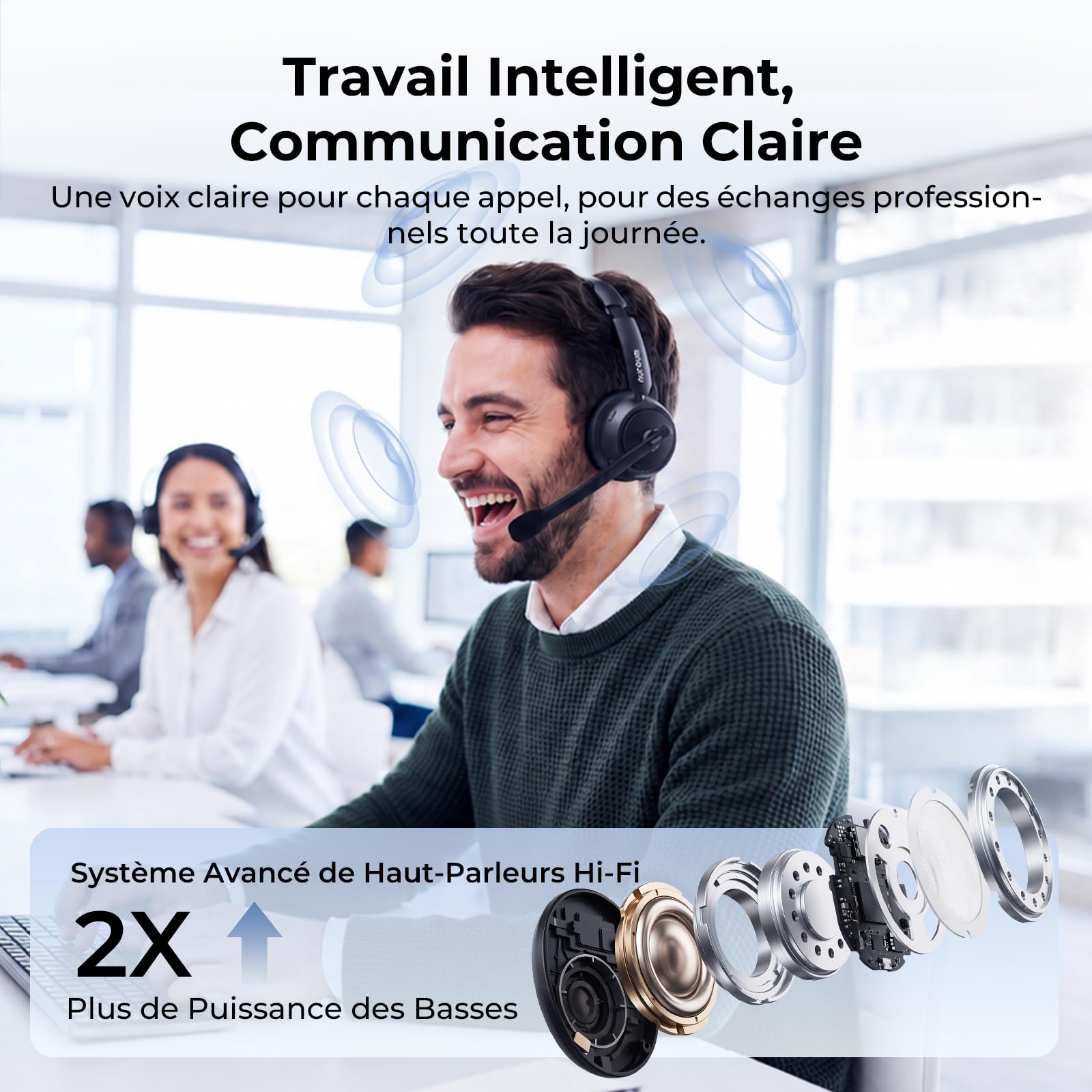 Nuroum HP31D 2026 Professionnel Casque Bluetooth sans Fil avec Micro,Casque à Réduction de Bruit ENC avec Station de Charge,Bluetooth 5.4,Dongle USB,Connexion Multipoint pour Télétravail/Appels Clairs