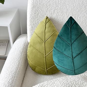 Leaf Shaped Decorative Throw Pillows, Set of 2, Velvet Plush Green Plant Design, 3D Leaf-Shaped Pillow Cushion Sofa Lumbar Pillow Household Throw Pillow Couch Chair Cushions Decoration Combination