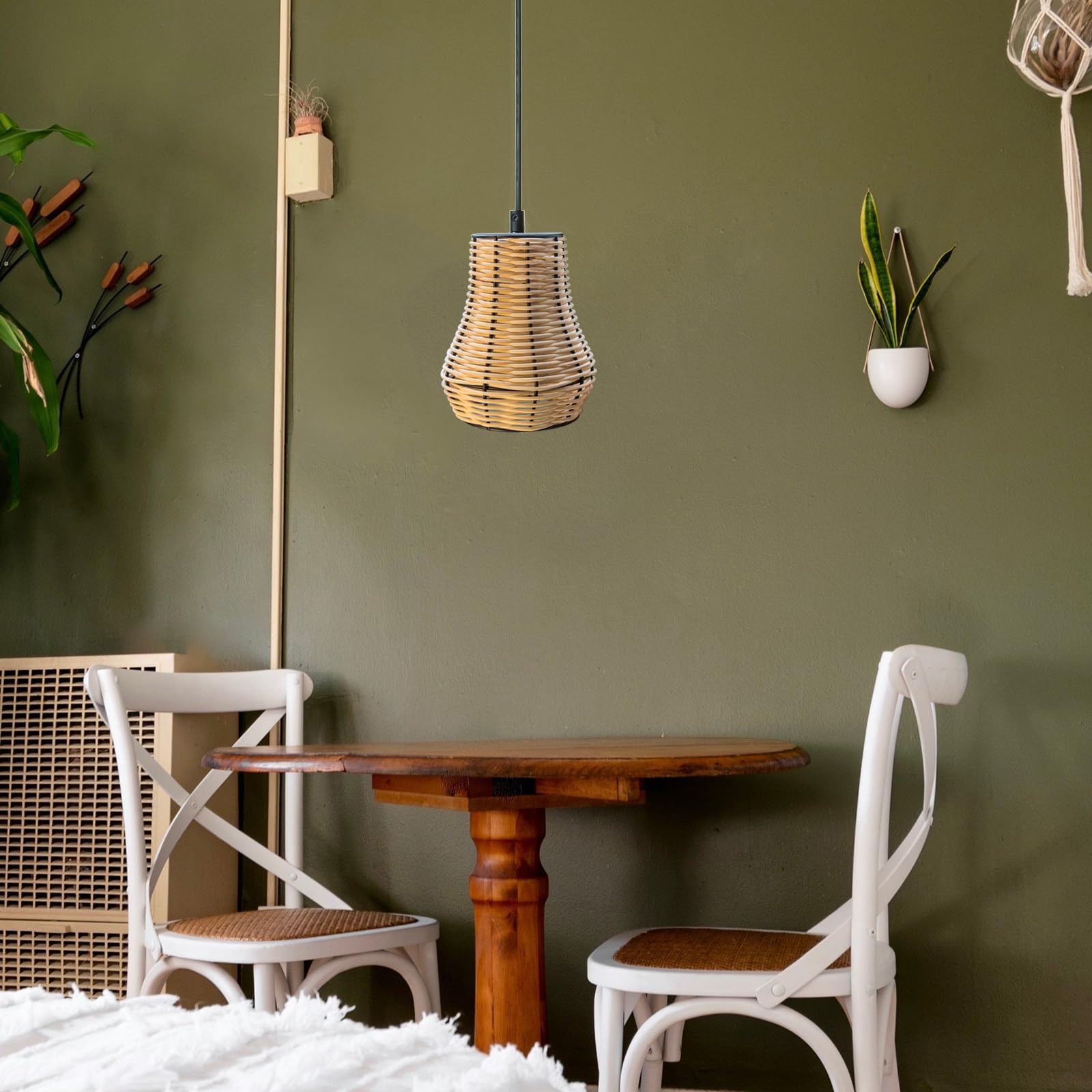 Juego de 3 pantallas de ratán, para mesa, apliques de pared, lámparas colgantes tejidas de ratán bohemio, pantalla de repuesto para sala de estar, cocina, comedor, dormitorio, tonos tradicionales 4